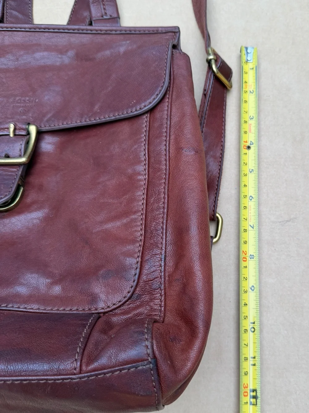 Vintage Fossil Leather Convertible Backpack Tote Burgundy Brown Distressed Bag